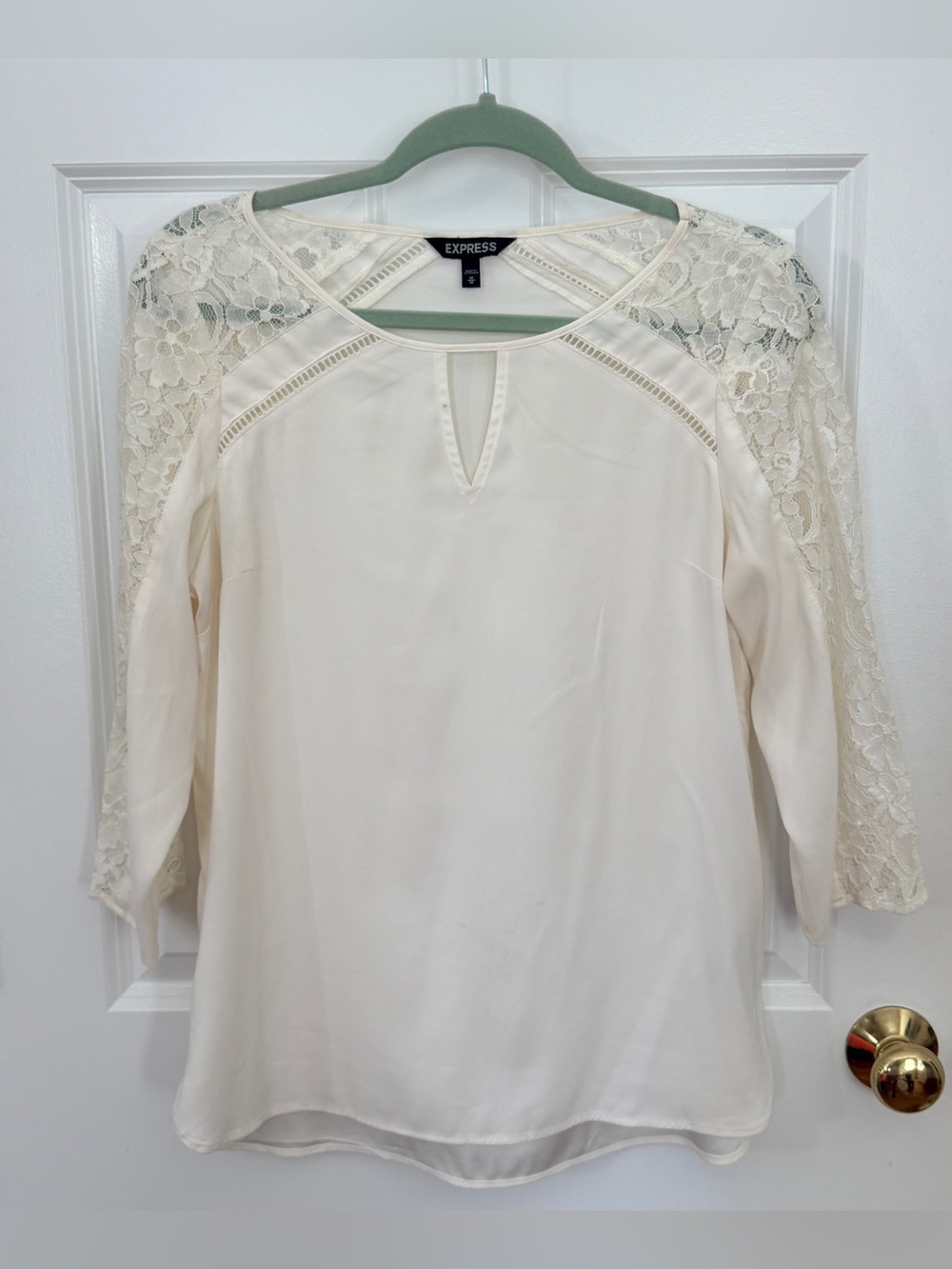 Express Ivory Lace Sleeve Keyhole Blouse Size M New